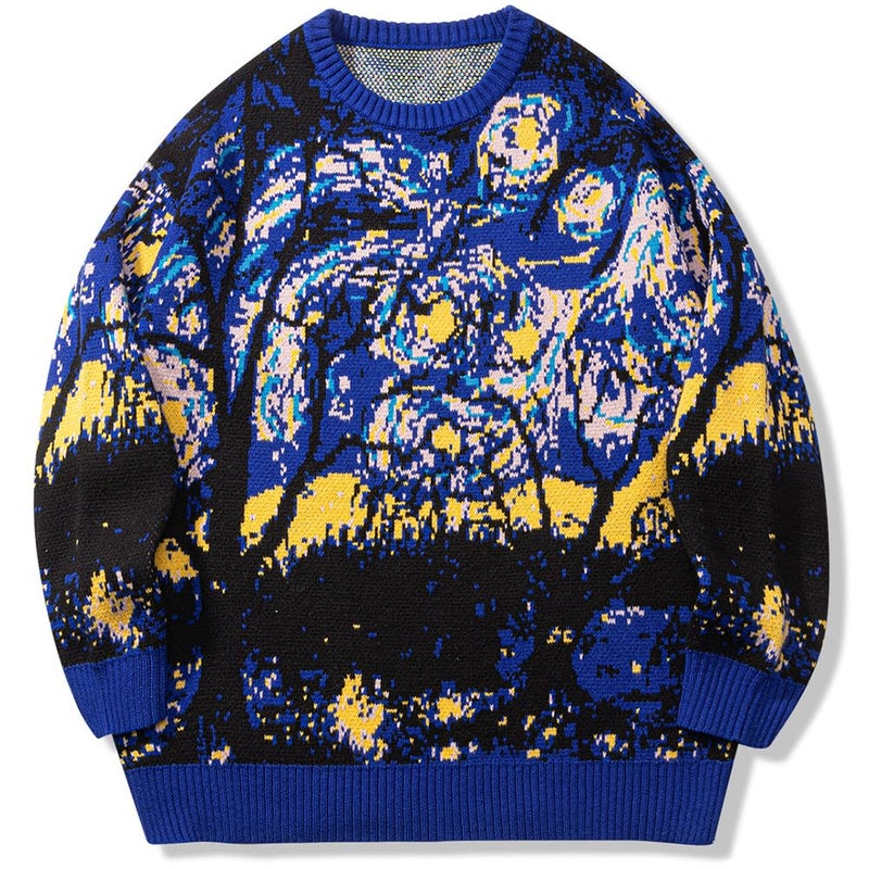 LILILEIDY Mens Crewneck Sweaters Graphic Comfortable Casual Knit Fall Winter Sweater Oversized Pullovers Blue,A2,M - Image 1