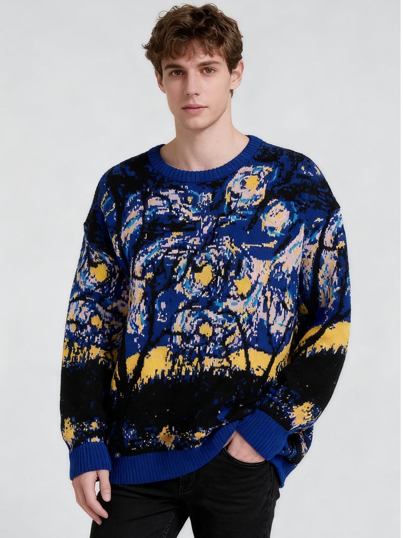 LILILEIDY Mens Crewneck Sweaters Graphic Comfortable Casual Knit Fall Winter Sweater Oversized Pullovers Blue,A2,M - Image 4