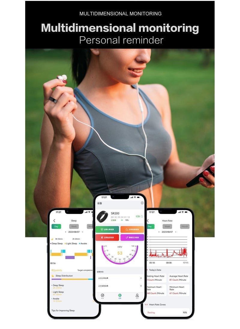 General - Smart Health Ring for Health Monitor Sleep Monitoring Blood Oxygen Heart Rate Calories Burned Finger Temperature Step Tracker Newest Intelligent Wearable Device Wireless Charging Gold No.22 - Image 1