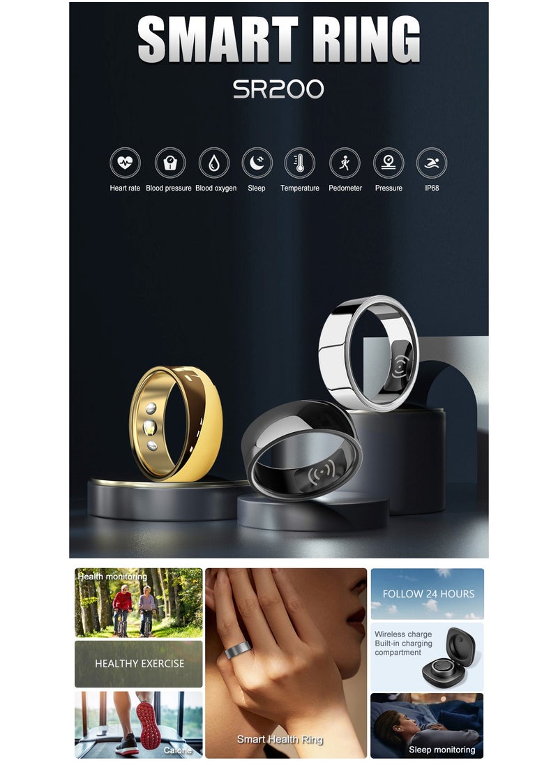 General - Smart Health Ring for Health Monitor Sleep Monitoring Blood Oxygen Heart Rate Calories Burned Finger Temperature Step Tracker Newest Intelligent Wearable Device Wireless Charging Gold No.22 - Image 1