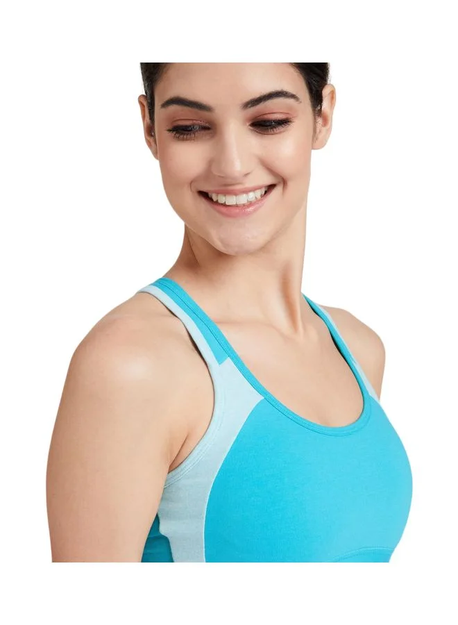 Jockey Teal & Mint Melange 1380 Women Wire free Padded Super Combed Cotton Elastane Stretch Printed Full Coverage Racer Back Styling Active Bra with Stay Fresh and Moisture Move Treatment for Women | Best Price UAE