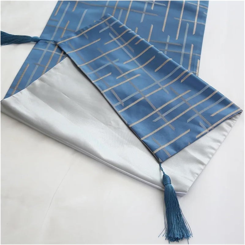 Geometric Blue Stripe Bed Runner Elegant Tassels Bed Flag Homestay Cover(30X50CM Pillow CASE_Stripe) - Image 5