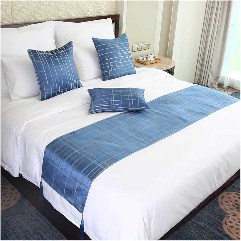 Geometric Blue Stripe Bed Runner Elegant Tassels Bed Flag Homestay Cover(30X50CM Pillow CASE_Stripe) - Image 2
