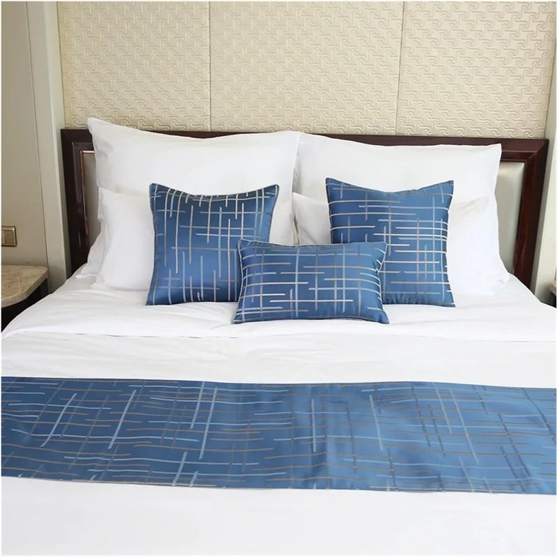 Geometric Blue Stripe Bed Runner Elegant Tassels Bed Flag Homestay Cover(30X50CM Pillow CASE_Stripe) - Image 4