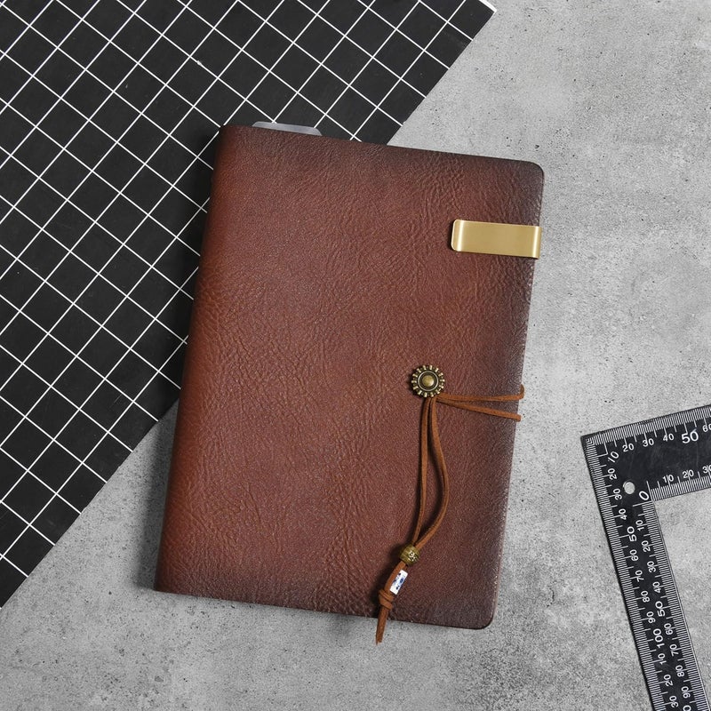 WONDERPOOL A5 Leather Diary Lined Paper Notebook & Pen - Refillable 6 Ring Binder Writing Spiral journal for Office Travel Work and Plan Agenda (a-Coffee, A5) - Image 2