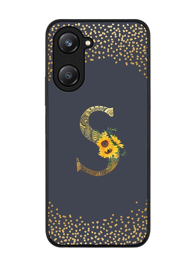 Stylizedd حافظة حواف سوداء متينة لهاتف Vivo Y28s 5G / Vivo Y18 4G / Vivo Y03 4G - حرف مونوغرام مخصص بنمط زهور - S (رمادي) - Image 1
