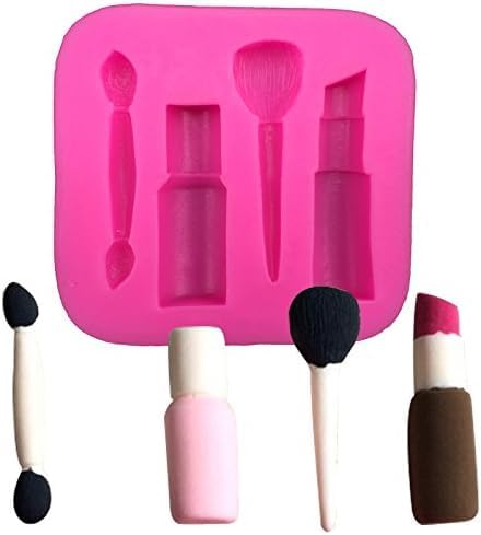 Cute 3D Makeup Tools Shape Silicone Molds for DIY Keychain Pendant Lipstick Nail Polish Makeup Brushes Shape Polymer Clay Mold Epoxy Resin Crafting Mould DIY Cake Decoration Chocolate Candy Mold  - Image 1