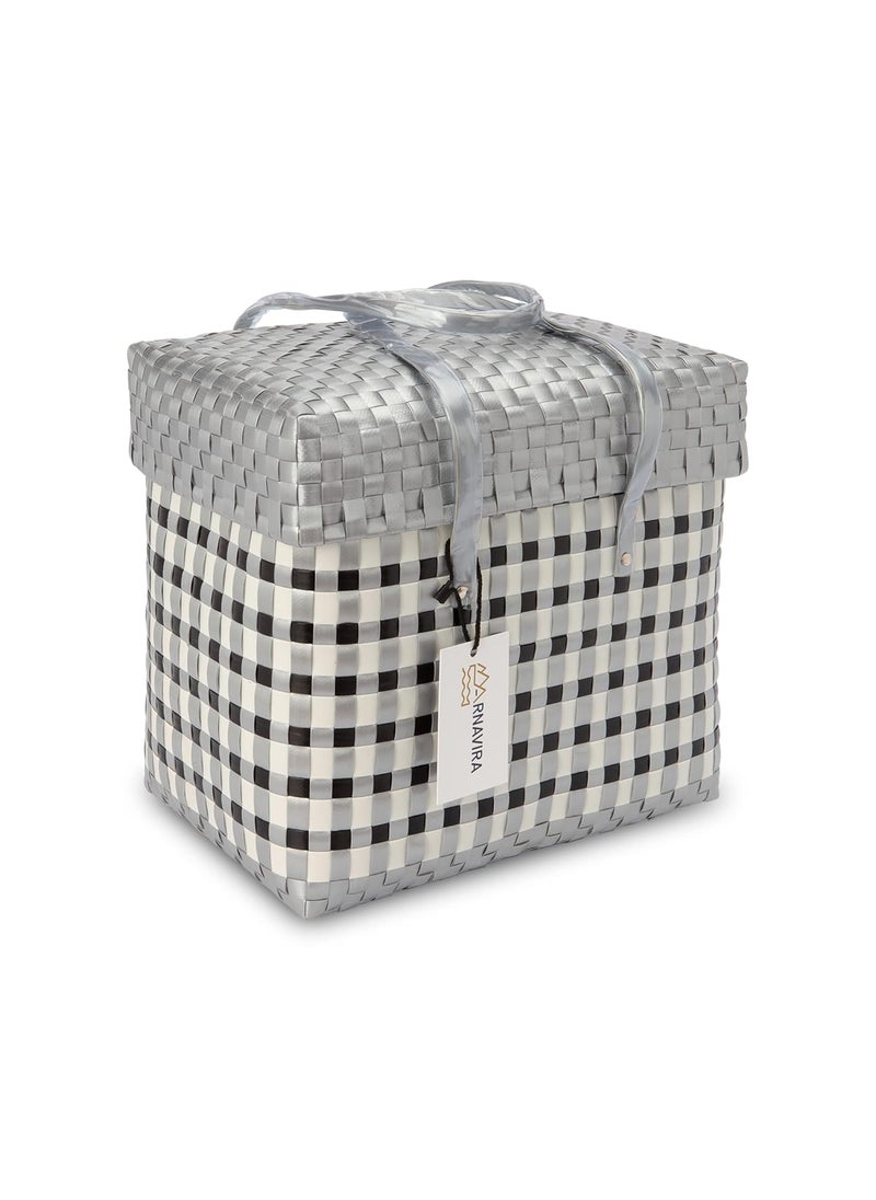 ARNAVIRA ARNAVIRA Handmade Multipurpose Basket with Lid 9L Used as Lunch BasketLunch Bag Tiffin Bag for OfficeSchool Travel Medium 24x15x25 CM  - Image 1