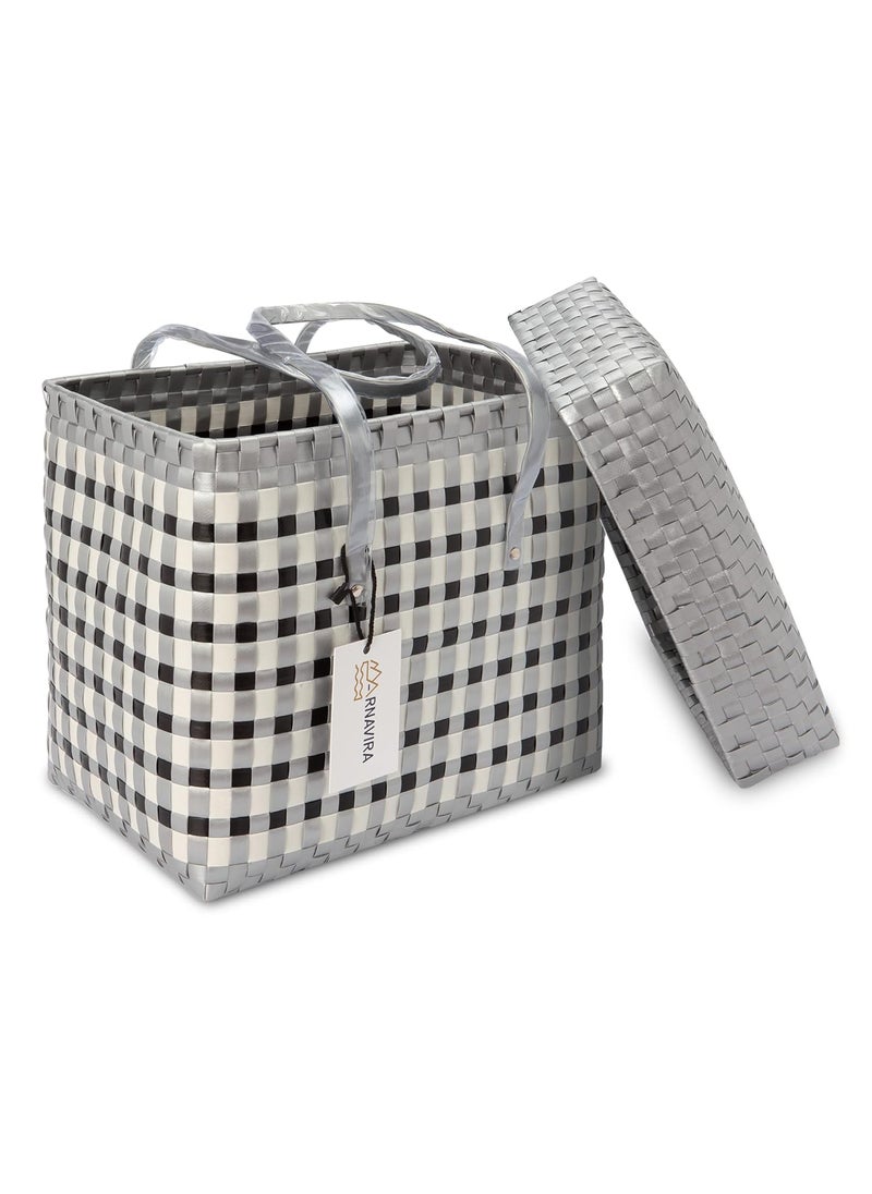 ARNAVIRA ARNAVIRA Handmade Multipurpose Basket with Lid 9L Used as Lunch BasketLunch Bag Tiffin Bag for OfficeSchool Travel Medium 24x15x25 CM  - Image 2