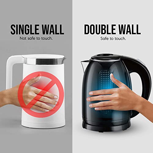 OVENTE 1.7L Double Wall Electric Tea Kettle, 1100W Water Boiler and Heater with Cool-Touch Exterior, Stainless Steel Insulated Interior, Auto Shut-Off, Boil-Dry Protection & Locking Lid, Black KD64B - Image 4