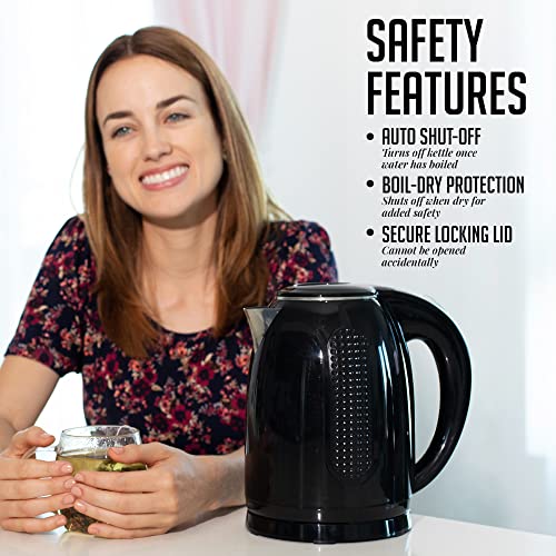 OVENTE 1.7L Double Wall Electric Tea Kettle, 1100W Water Boiler and Heater with Cool-Touch Exterior, Stainless Steel Insulated Interior, Auto Shut-Off, Boil-Dry Protection & Locking Lid, Black KD64B - Image 2