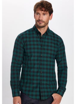 Tudors Slim Fit Checked Cotton Easy-Iron Green Men's Shirt  - Image 1