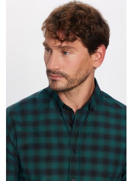 Tudors Slim Fit Checked Cotton Easy-Iron Green Men's Shirt  - Image 2