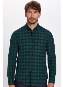 Tudors Slim Fit Checked Cotton Easy-Iron Green Men's Shirt  - Image 3