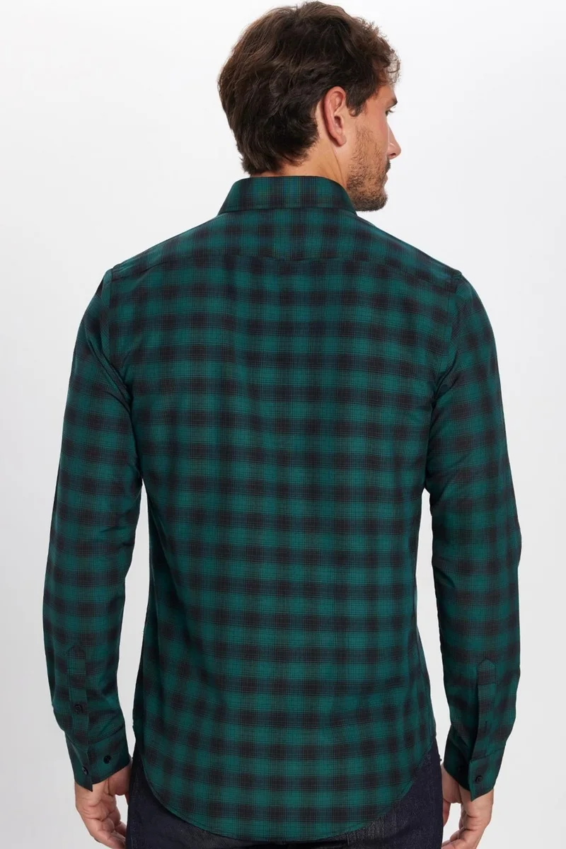 تودورس Slim Fit Checked Cotton Easy-Iron Green Men's Shirt