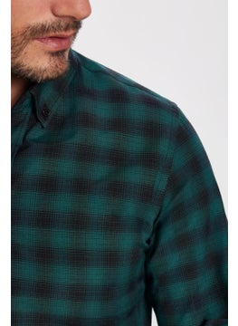 Tudors Slim Fit Checked Cotton Easy-Iron Green Men's Shirt  - Image 4