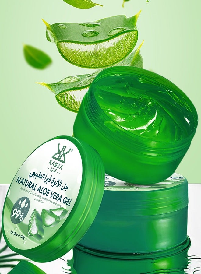 Kanza 3 قطع من جل الألوة فيرا الطبيعي (300 جرام × 3) لمرطب الوجه والجسم المنعش، جل مرطب للوجه، التحكم في الزيت، تنظيف عميق، ترطيب لون البشرة، تقليص المسام، مستخلصات جل الألوة فيرا الطبيعية النقية، كريم جل للوجه مدعوم. - Image 5