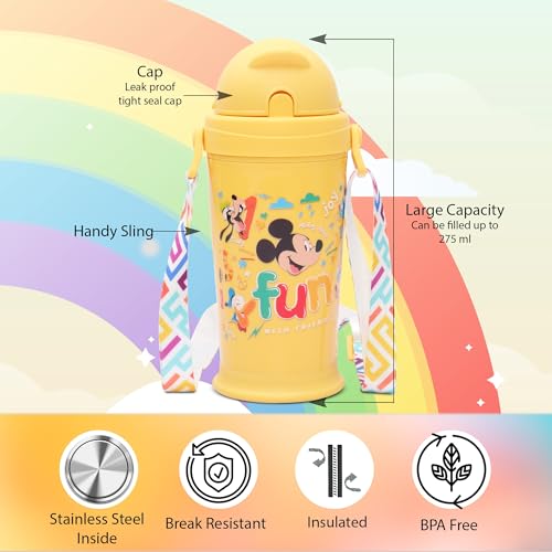 Jaypee Zippy Inner Stainless Steel 275 ml Yellow Disney Character Printed PU Insulated Water Bottle for Kids|Rustproof & Leakproof Bottle|Ideal for School & Travel - Image 4