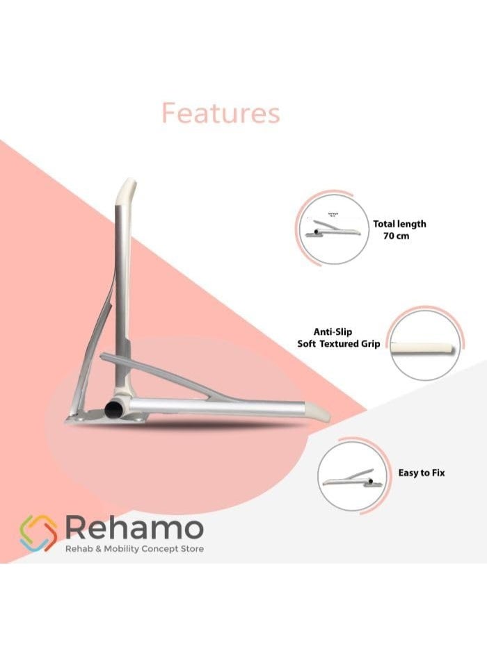 ريهامو مقبض دعم فاخر قابل للطي على شكل حرف U من Rehamo – حاجز مانع للانزلاق وقابل للرفع للحمام – مخصص لكبار السن وذوي الإعاقة والبالغين – مثالي للأشخاص ذوي الإعاقة. - Image 5