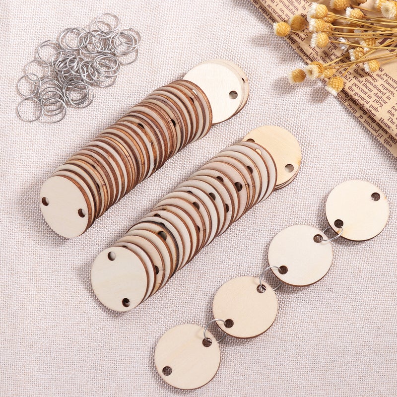 50pcs Round Slices With 50 Iron Set For Birthday Reminder Hanging Plaque Board DIY Calendar Accessories Home Decoration (Burlywood) - Image 1