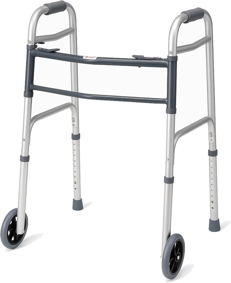 careX Folding Walker For Seniors - Adult Portable Medical Walker With Wheels And Adjustable Height, 30-37 Inches - Image 1