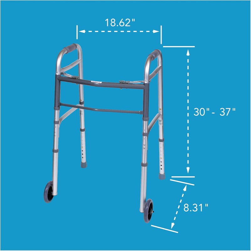 careX Folding Walker For Seniors - Adult Portable Medical Walker With Wheels And Adjustable Height, 30-37 Inches - Image 4