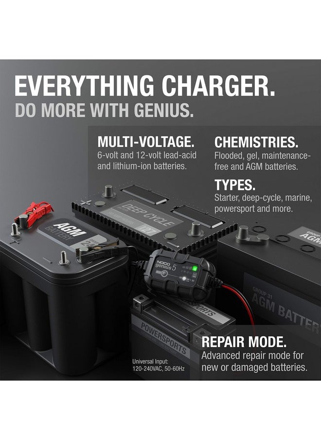 NOCO - Genius5 5A Smart Car Battery Charger 6V And 12V Automotive Charger Battery Maintainer Trickle Charger Float Charger And Desulfator For Motorcycle Atv Lithium And Deep Cycle Batteries - Image 1