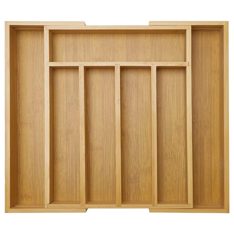 Ayiaren Expandable Large Utensil Drawer Organizer Cutlery Tray Bamboo Kitchen Silverware Organizer Cooking Utensil Tray Holder Adjustable Wooden Flatware Organizer for Drawer Spoon Fork Silverware Tray - Image 1
