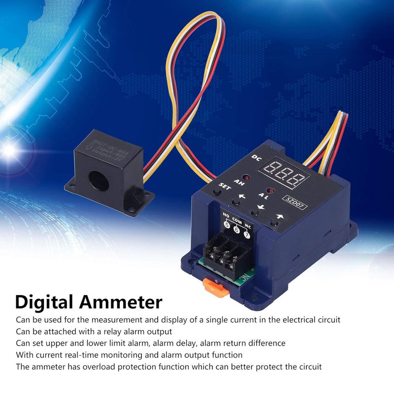 SZD07 Digital Ammeter, Plastic Digital Current Sensing Switch Ammeter, DC Digital Display Ammeter with Overload Protect for Current Measurement - Image 2