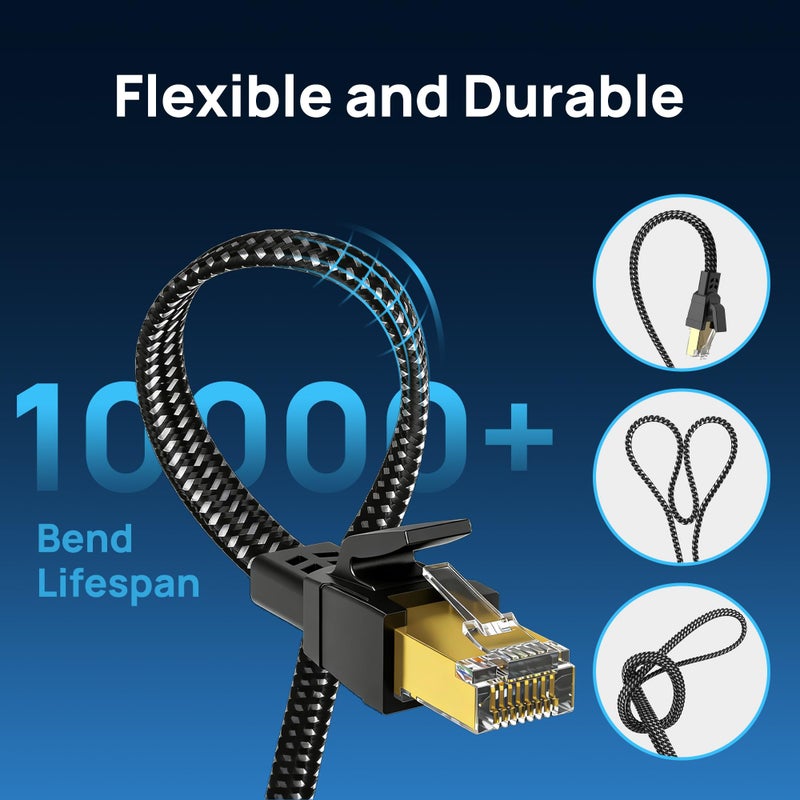 Orbram Cat 8 Ethernet Cable 10 ft, Nylon Braided High Speed Heavy Duty Cat8 Network LAN Patch Cord, 40Gbps 2000Mhz SFTP RJ45 Flat Internet Cable Shielded in Wall, Indoor&Outdoor for Modem/Router/Gaming/PC - Image 5