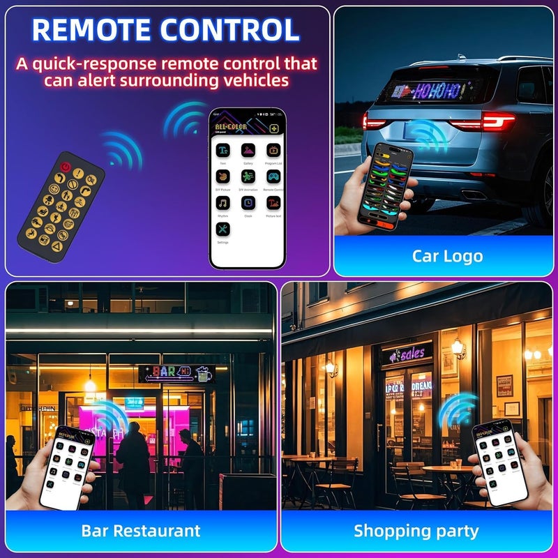 كي زون لوحة LED مرنة مقاس 7×3 بوصة للسيارة، لافتة متحركة DIY مع تحكم عبر التطبيق، نصوص وأنماط ورسوم متحركة مخصصة للافتات المتجر للمهرجانات، حفلات الزفاف، حفلات السيارات، ديكور المنزل، لافتات مخصصة قابلة للبرمجة - Image 2