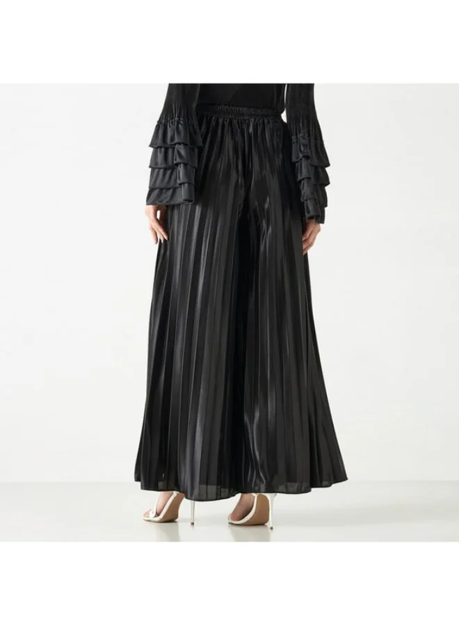 2Xtremz 2Xtremz Pleated Mid-Rise Wide Leg Trousers with Elasticated Waistband