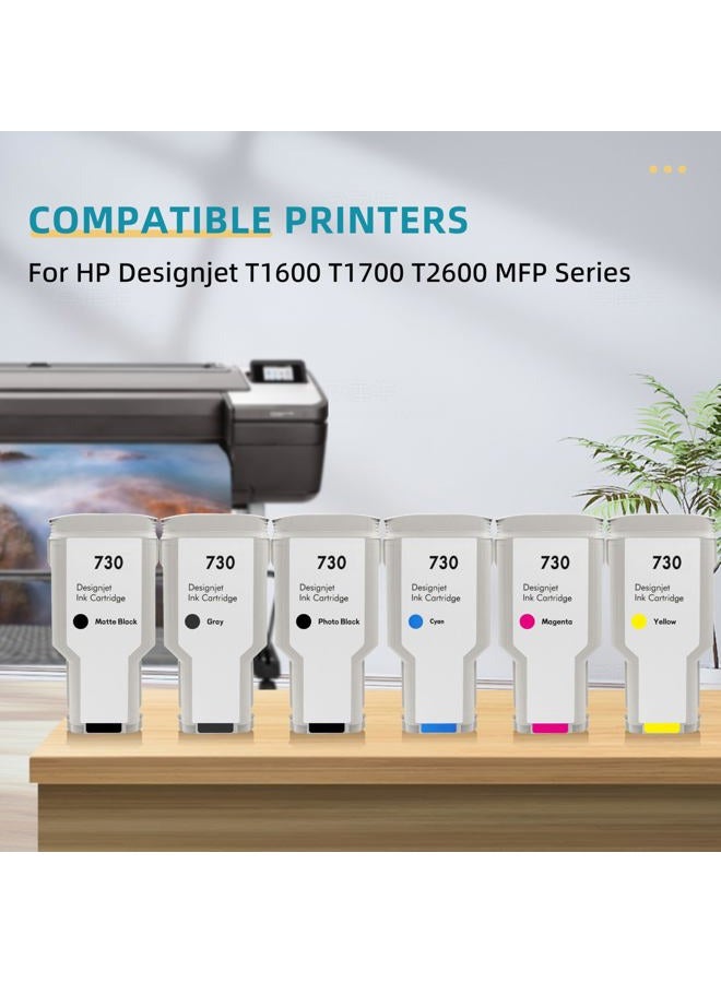 Aomya 730 Compatible Ink Cartridge Replacement for HPQ 730 P2V71A P2V73A P2V68A P2V69A P2V70A P2V72A Ink Cartridges Work for HPQ Designjet T1600 T1700 T2600 Printer (Photo Black) - Image 2
