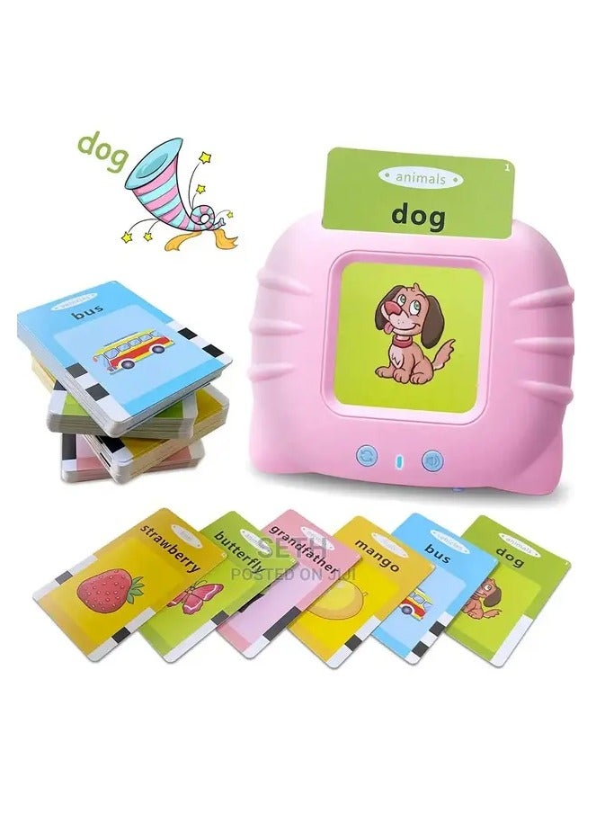 Talking Flash Cards Learning Toy for Toddlers – Educational Audible Flashcards with 224 Words in Arabic & English, Interactive Speech Therapy & Sight Words Learning for Kids - Pink-Blue - Image 1