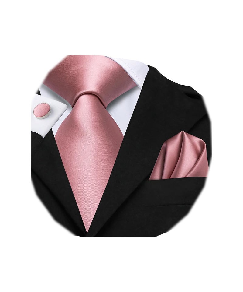 Dubulle Mens Paisley Striped Tie and Handkerchief Cufflinks Tie Set for Men Wedding Business Formal,Blush Pink - Image 1