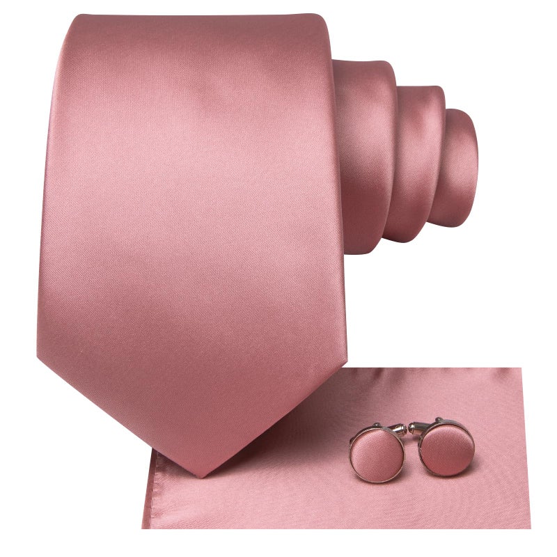 Dubulle Mens Paisley Striped Tie and Handkerchief Cufflinks Tie Set for Men Wedding Business Formal,Blush Pink - Image 2