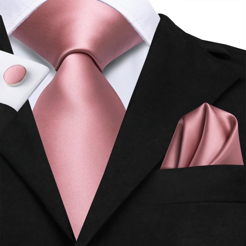 Dubulle Mens Paisley Striped Tie and Handkerchief Cufflinks Tie Set for Men Wedding Business Formal,Blush Pink - Image 5