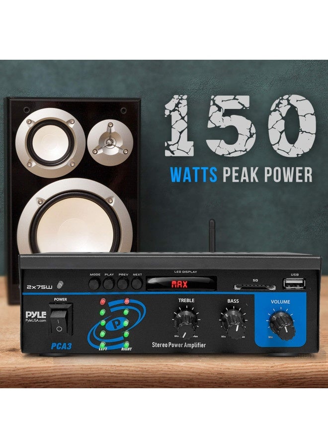 Pyle Pyle Home Home Audio Power Amplifier System - 2X75W Mini Dual Channel Sound Stereo Receiver Box W/ Led - For Amplified Speakers, Cd Player, Theater Via 3.5Mm Rca - For Studio, Home Use - Pyle Piecesa  - Image 1