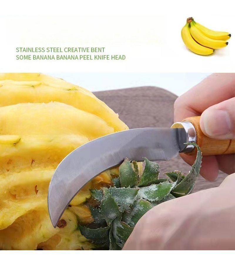 One Piece Curved Peeling Knife Sharp Blade Wooden Handle Quick Kitchen Tool - Image 2