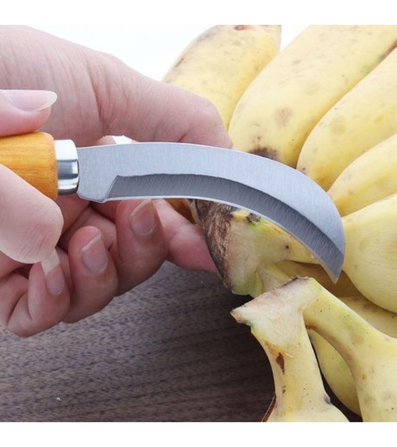 One Piece Curved Peeling Knife Sharp Blade Wooden Handle Quick Kitchen Tool - Image 1