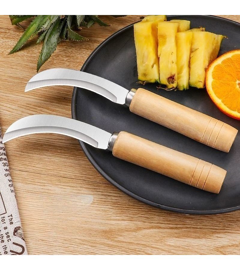 One Piece Curved Peeling Knife Sharp Blade Wooden Handle Quick Kitchen Tool - Image 5