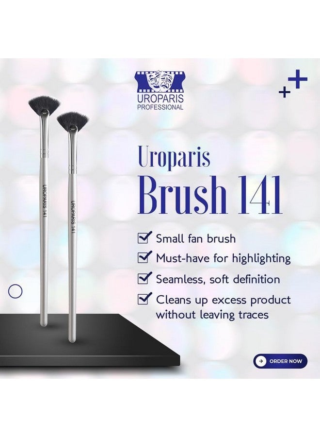 UROPARIS 141 Fan Brush For Makeup | Small Size With Synthetic Bristles & Wooden Handle | Soft Definition & Excess Product Cleanup With Ease - Silver (1 Piece) - Image 4