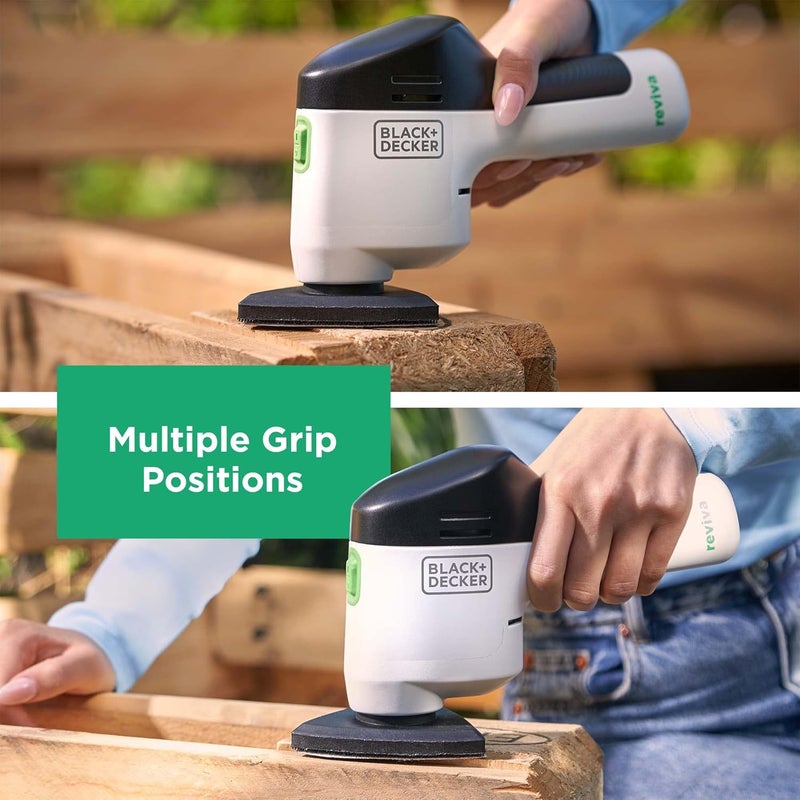 بلاك اند ديكر صنفرة ريفيفا اللاسلكية 12 فولت صديقة للبيئة مصنوعة من 50% مواد معاد تدويرها لإضفاء اللمسات النهائية على احتياجاتك المنزلية Revds12C-Gb - Image 5