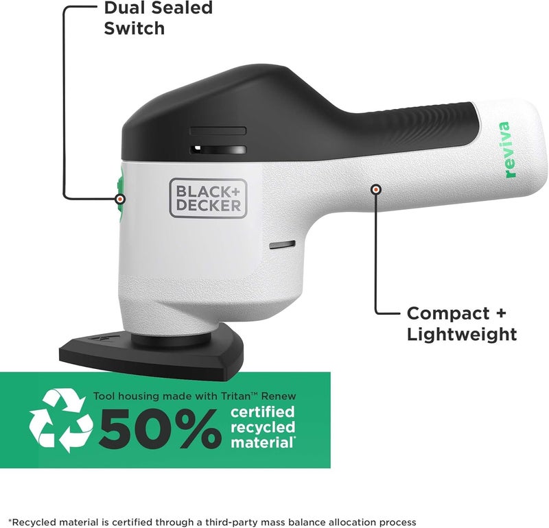 بلاك اند ديكر صنفرة ريفيفا اللاسلكية 12 فولت صديقة للبيئة مصنوعة من 50% مواد معاد تدويرها لإضفاء اللمسات النهائية على احتياجاتك المنزلية Revds12C-Gb - Image 2