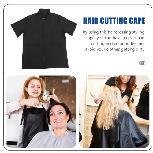 Lurrose Hair Stylist Grooming Smocks Short Sleeve Hairdressing Cape Hairdresser Work Clothes Salon Client Gown for Man Woman (Black M) - Image 5