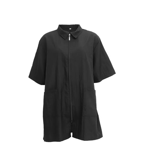 Lurrose Hair Stylist Grooming Smocks Short Sleeve Hairdressing Cape Hairdresser Work Clothes Salon Client Gown for Man Woman (Black M) - Image 1