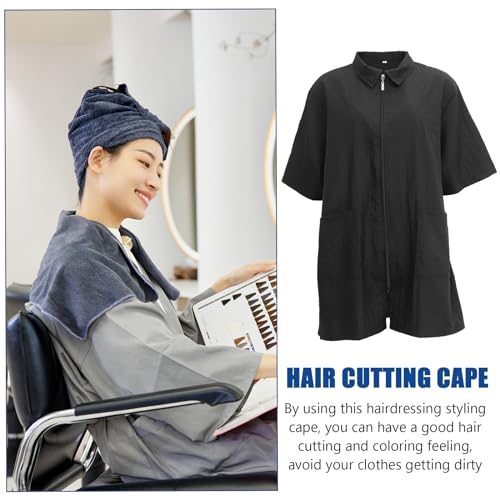 Lurrose Hair Stylist Grooming Smocks Short Sleeve Hairdressing Cape Hairdresser Work Clothes Salon Client Gown for Man Woman (Black M) - Image 4
