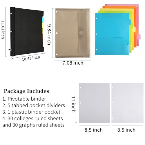 Tashkummy Pivotable Refillable Notebook, 3 Ring Binder Notebooks 1 Inch, Notebook with Dividers and Pockets, Folder Notebook, Flexible Binder, Soft Binders 3 Ring, Foldable Binder- Black - Image 4
