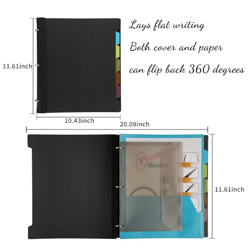 Tashkummy Pivotable Refillable Notebook, 3 Ring Binder Notebooks 1 Inch, Notebook with Dividers and Pockets, Folder Notebook, Flexible Binder, Soft Binders 3 Ring, Foldable Binder- Black - Image 2