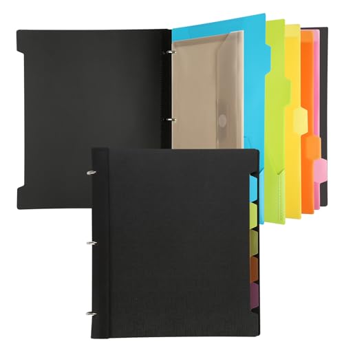 Tashkummy Pivotable Refillable Notebook, 3 Ring Binder Notebooks 1 Inch, Notebook with Dividers and Pockets, Folder Notebook, Flexible Binder, Soft Binders 3 Ring, Foldable Binder- Black - Image 1